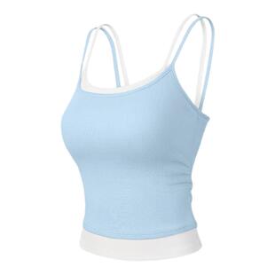 大码运动背心吊带女2026新款假两件撞色叠穿双肩带瑜伽服健身上衣