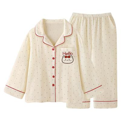 可爱猫咪梭织纯棉睡衣女