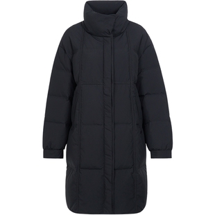 naivee纳薇冬90白鸭绒中长款黑色立领羽绒服