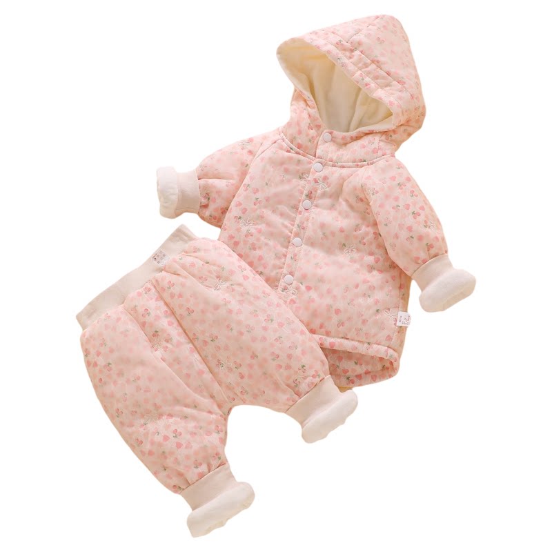 新生婴儿衣服秋冬款加绒加厚小月龄宝宝大屁屁裤分体套装幼儿棉袄