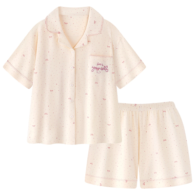 韩系甜美凉感睡衣女款夏季新款超柔软纯棉短袖薄款家居服夏天套装