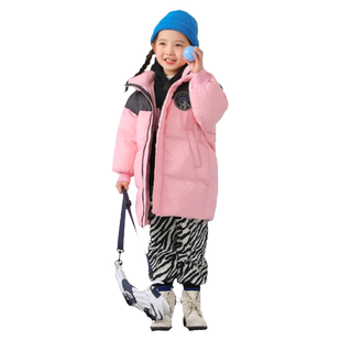 韦氏儿童男羽绒服外套连帽白鸭绒中长款加厚女童撞色拼接宽松炸街