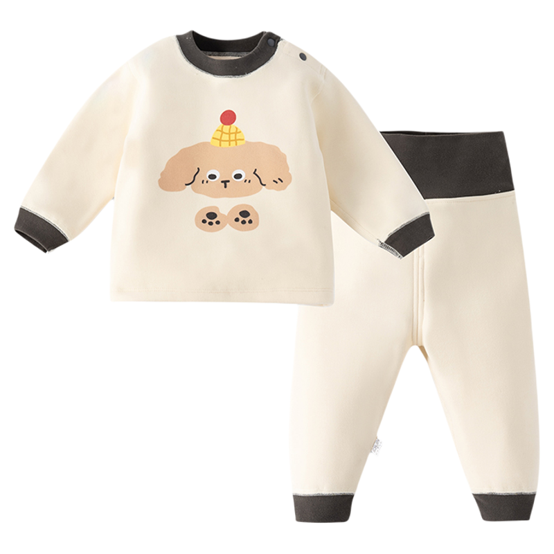 婧麒宝宝加绒套装儿童高腰保暖内衣婴儿秋衣秋裤男女家居睡衣秋冬