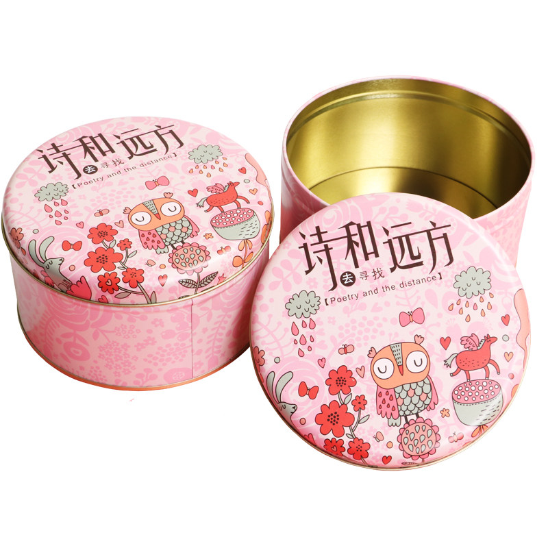 曲奇包装盒铁盒卡通饼干盒圆形糖果盒马口铁小号喜糖礼盒食品盒子