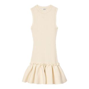 SANDRO2025秋冬女装法式甜酷修身拼接荷叶边无袖短款针织连衣裙