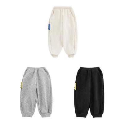 幼悠男童2025新款纯色束脚防风休闲裤冬季时尚加绒加厚儿童裤子潮