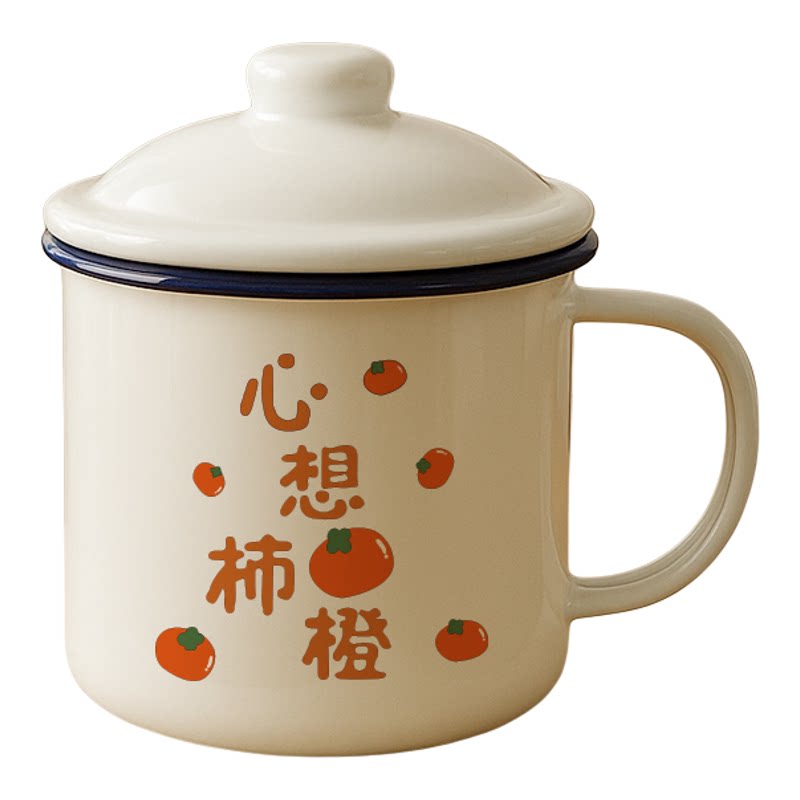 老式搪瓷杯加厚带盖铁茶缸子怀旧经典复古老干部马克杯男泡茶杯子
