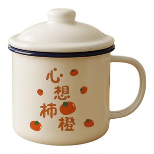 老式搪瓷杯加厚带盖铁茶缸子怀旧经典复古老干部马克杯男泡茶杯子