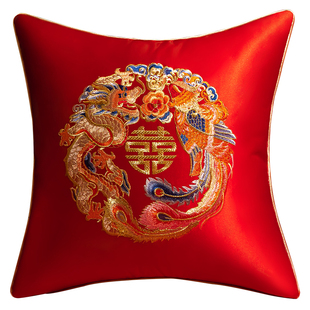 新中式结婚抱枕客厅沙发红色刺绣喜字一对新房喜枕床上喜庆靠垫套