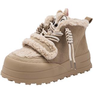 【迪士尼系列】热风厚底休闲鞋女2025年冬季新款加绒增高棉鞋女鞋