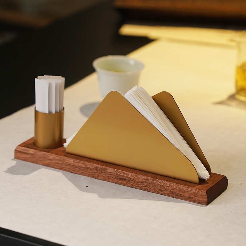 铁艺纸巾盒餐巾架高档餐厅商用实木纸巾架牙签牙线筒二合一餐纸盒