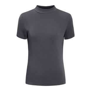 白色气质小立领短袖T恤女春秋修身内搭打底衫外穿高级感中领上衣