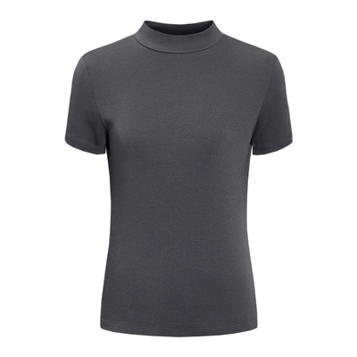 白色气质小立领短袖T恤女春秋修身内搭打底衫外穿高级感中领上衣