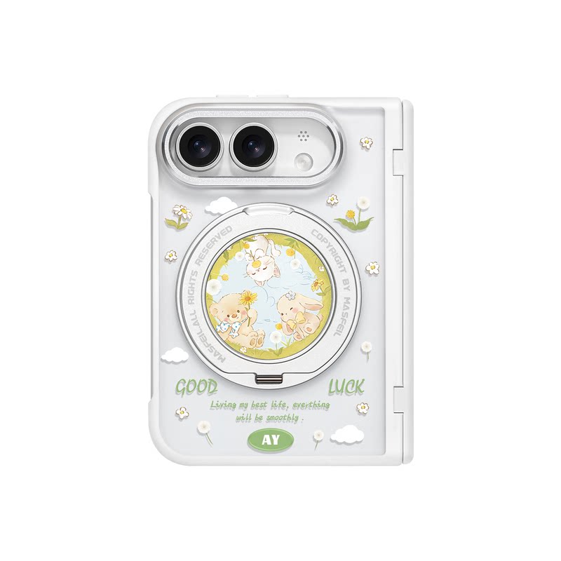 ANGYING × 花园动物适用iPhoneDuo手机壳磁吸带支架折叠屏阔TM苹果18Duo透明中轴全包Dou保护套防摔新款高档
