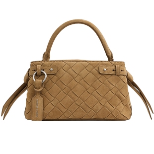 CHARLES&KEITH25秋新款CK2-30701620-1仿麂皮编织手提凯莉包女包