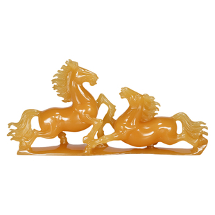 黄玉双马奔腾摆件招财旺事业玉石马摆件成双成对生肖马风水装饰品