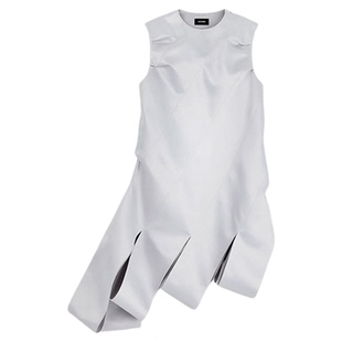 WE11DONE女士经典不对称开衩褶皱连衣裙设计感时尚