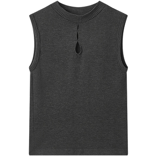 森马背心女镂空新中式国风小高领内搭修身打底衫春季针织无袖上衣