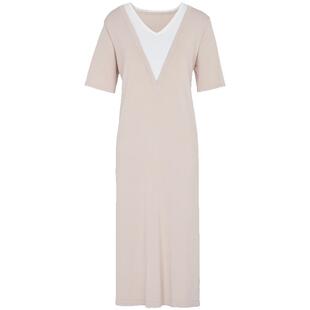 马天奴春夏新款黑白V领针织裙简约短袖连衣裙长款裙子修身长裙子