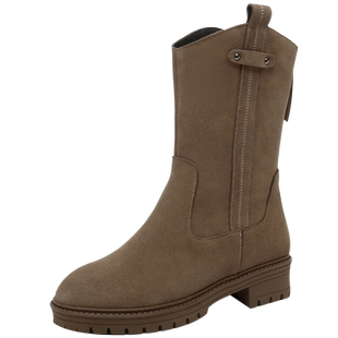 2025春秋冬季中筒单靴真皮靴子磨砂牛皮平跟雪地女靴棉靴大码4143