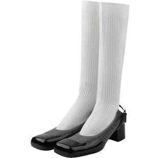 CALVINLUO 方头高筒针织玛丽珍鞋 24春夏 新品 黑/棕色