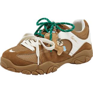 百思图26春商场新款厚底红色德训鞋内增高女运动休闲鞋A2092AM6