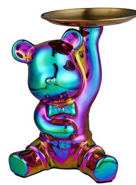 进门口电镀熊摆件陶瓷钥匙收纳