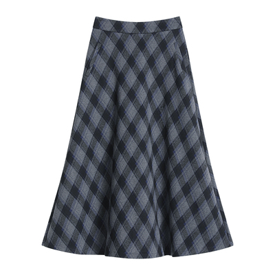 毛呢格子裙女秋冬新款灰复古格纹