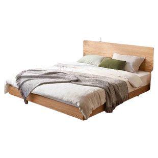 家用实木床1米8双人床现代简约主卧大床橡木双人床180x200带床垫