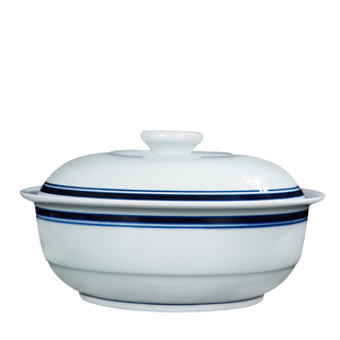 釉下彩高温蓝边餐具品锅简约中式家用景德镇陶瓷青花碗带盖汤碗