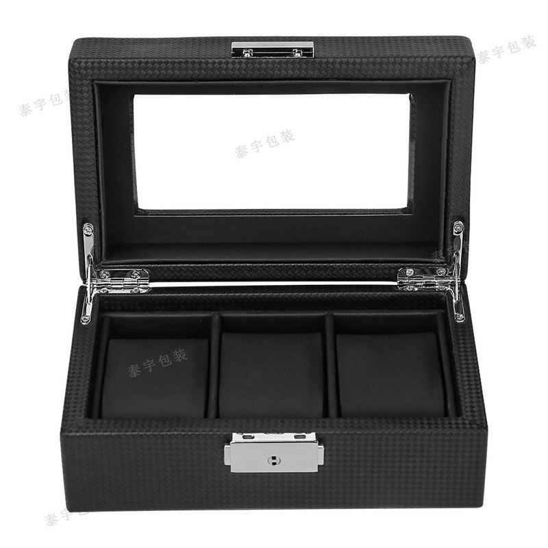 厂家现货新款3位碳纤维3黑色手表手表盒只盒盒展示表收纳
