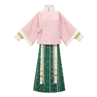 花朝记｜花间灵玑白狐｜明制汉服对穿交半袖短袄马面裙绣花日常冬