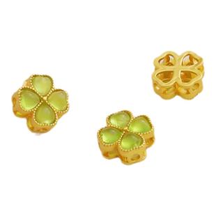 18K包金保色哑金镶石月光猫眼四叶草隔珠扁珠diy手链项链饰品配件