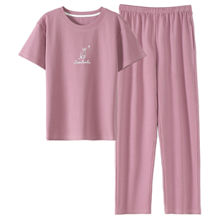 莫代尔睡衣女装夏款短袖长裤休闲女式棉绸家居服夏季空调房两件套