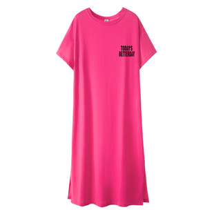 特大码女装遮肚子显瘦连衣裙胖mm夏装宽松纯棉过膝长款t恤裙200斤