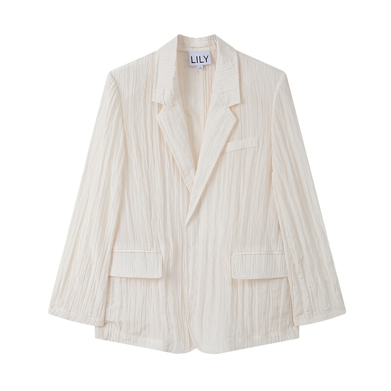 【商场同款】LILY2025新款女装褶皱肌理感驳领宽松休闲西装外套