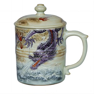 汝瓷手绘紫龙釉上彩手工大容量办公杯茶杯可收藏省工大师定制款