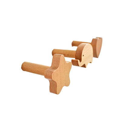 洞洞板配件火柴挂钩卡通创意可爱动物造型原木清漆儿童房15mm圆孔