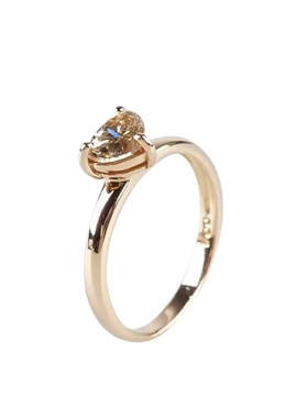 中古95新日本进口商品心形切工棕色钻石K18玫瑰金51号戒指