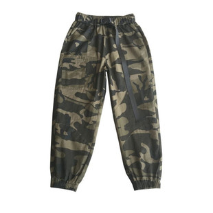 CF团建活动迷彩工装裤女小个子宽松春秋款bf风嘻哈休闲束脚九分裤