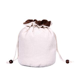 抽绳棉麻束口大号圆形布袋子旅行便携收纳袋超大保温杯茶叶罐布袋