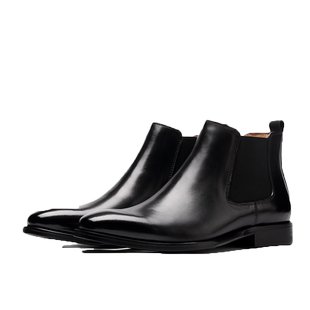 秋冬切尔西靴男Chelsea Shoe尖头高帮皮靴英伦真皮马丁靴中筒加绒