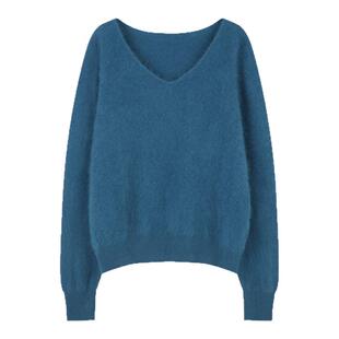 solighter 法式羊绒羊毛v领套头针织毛衣女秋季无缝一体针织上衣