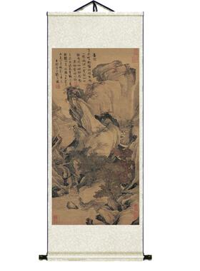 唐寅字画丝绸礼品卷轴画花鸟字画
