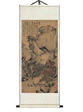 唐寅字画丝绸礼品卷轴画花鸟字画