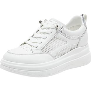 百思图2026夏季商场新款网面透气小白鞋板鞋休闲运动女鞋BJ155BM6