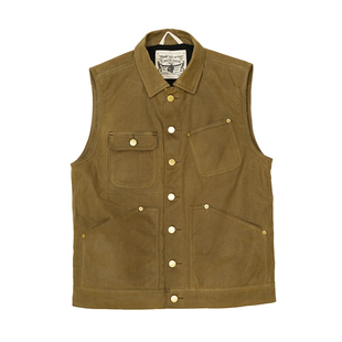 维托摩瑞复古机车马甲骑行16OZ重磅油蜡帆布工装马甲阿美咔叽哈雷