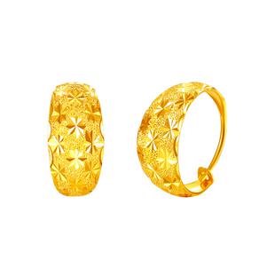 梦金园满天星足金耳钉经典款黄金耳环宽面耳勾万纯金耳饰/一对