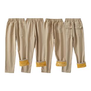 卡其色加绒裤女学生棉校裤神器男童针织蓝色休闲裤儿童裤子校服裤