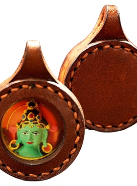 藏式纯手绘擦擦小圆皮壳唐卡吊坠